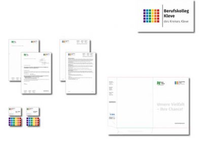 Briefbögen, Visitenkarte und Mappe des Berufskollegs Kleve